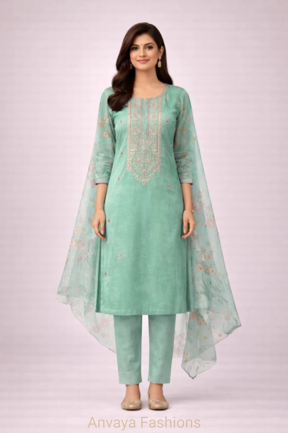 Mint Elegance Kurti Set with Dupatta